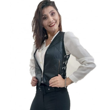 Colete Feminino Couro P/ Motociclista/motoclube E Bandas REF:10F