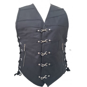 Colete De Couro Feminino Com Mosquetao Para Motociclista REF:19f